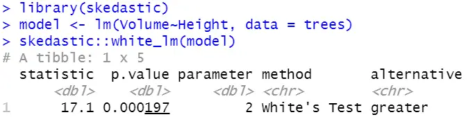 Test for heteroscedasticity in R with the White test