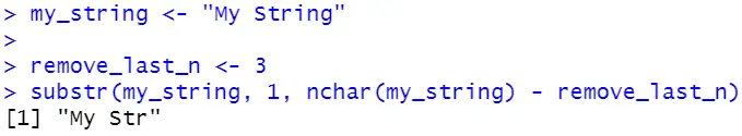 Remove the last N characters from a string in R using only R base code.