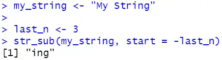 Read the last N characters from a string in R with the str_sub() function.